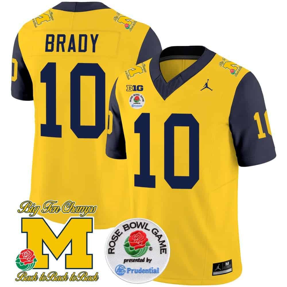 Men Michigan Wolverines #10 Brady Yellow 2024 Rose Bowl Patch Vapor Limited NCAA Jersey style 1